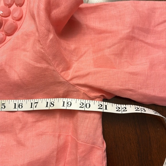 Talbots 100% Linen Pullover Pink Beaded Neckline Tunic - Picture 5 of 9